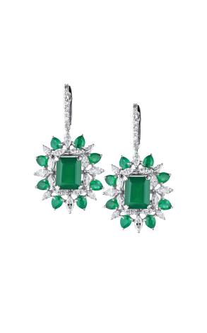 Серьги Lydion Jewellery Chrysoprase & Diamonds White Gold (40387)