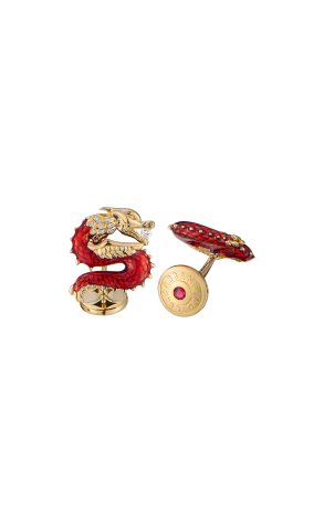 Запонки Dolce & Gabbana Сhinese Dragon Yellow Gold & Red Enamel & Diamonds (41693)