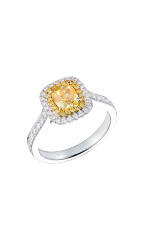 Кольцо GIA 1,01 ct Fancy Light Yellow/SI1 Cushion Cut & White Gold (43217)