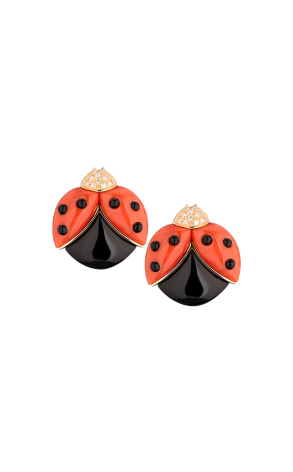 Серьги De grisogono Coccinelle Collection Coral & Onyx & Diamonds & Yellow Gold Earrings (39608)