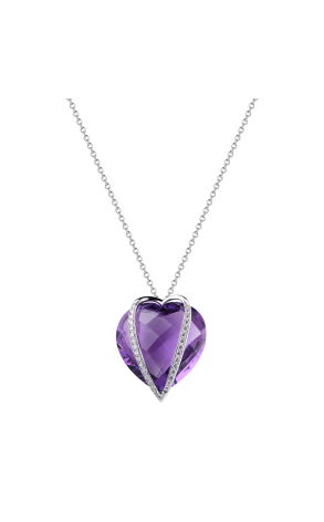 Подвеска Gianni Lazzaro Amethyst Heart & Round Cut Diamonds (40346)