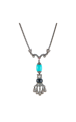 Колье  Art Deco Turquoise & Diamonds & Onyx (43802)