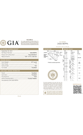 Пусеты GIA 0,71 ct F/VS2 - 0,70 ct F/VS2 Round Cut Diamonds EXEXEX (41879) №3