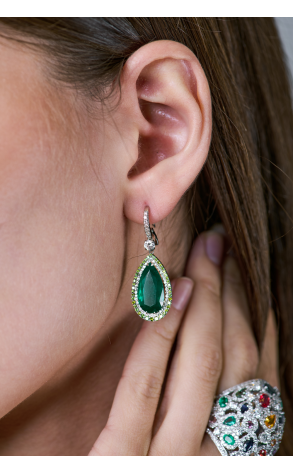 Серьги  с изумрудами Замбия 14,50 ct Pear Mixed Moderate Bluish Green/SI2 & Diamonds (40029) №3
