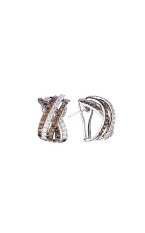 Серьги  2,66 ct White & Brown Round Cut Diamonds & White Gold (43547)