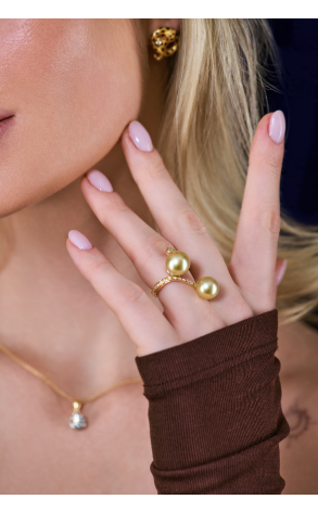 Кольцо  Champagne-colored Pearls & Diamonds & Yellow Gold (40122) №3