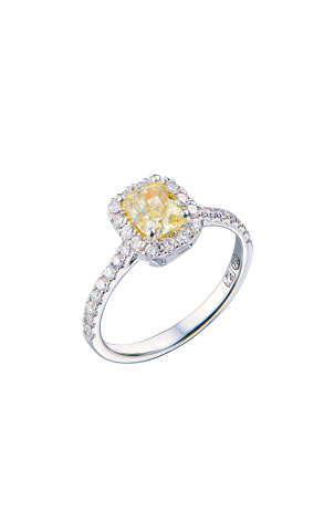 Кольцо GIA 1,01 ct Fancy Light Yellow/VS1 Cushion Cut & White Gold (43572)