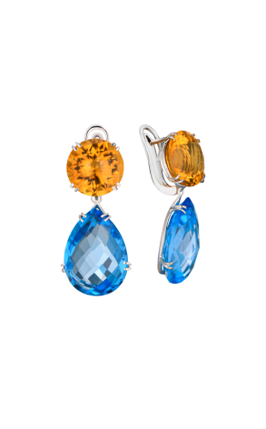 Серьги  Blue Topaz & Orange Citrine & White Gold (41107)