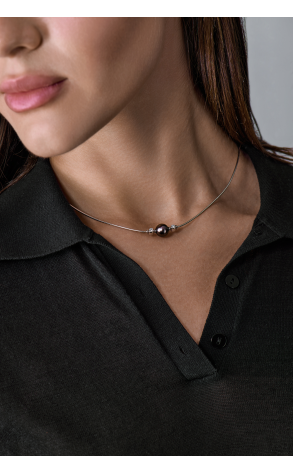 Колье Mikimoto Black Pearl 9 mm & 2 Round Diamonds & White Gold (41750) №3