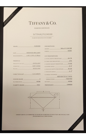 Кольцо Tiffany & Co 1,22 ct E/VS1 Cushion Cut Brilliant in Platinum (42644) №2