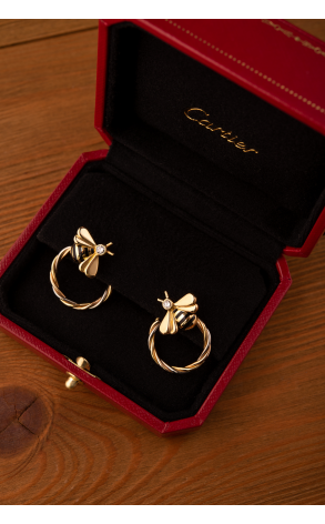 Серьги Cartier Vintage Tricolor Gold Bumble Bee Hoop Earrings (24281) №3