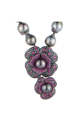 Колье Paolo Piovan 2 Flowers in Black Diamonds & Rubies & Tahitian Baroque Pearl (42716) №3