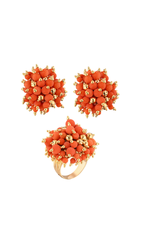 Комплект  Natural Salmon Coral & Yellow Gold (38514)