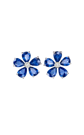 Серьги Mercury Flower White Gold & Diamond & Natural Sapphire (43722)