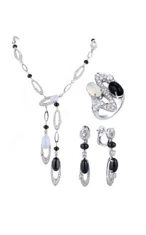 Комплект  в стиле Bvlgari Elisia Diamond Onyx and Chalcedony (37937)