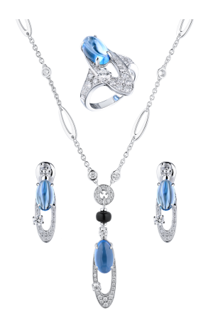 Комплект Bvlgari Elisia Topaz & Diamonds Earrings & Ring & Necklace (35800)