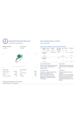 Кольцо  0,90 ct Strong Bluish Green/I1 Emerald & 0.30 ct Diamonds (37789) №2