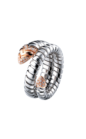 Кольцо Bvlgari Serpenti Tubogas Rose Gold & Steel & Diamond (37514)