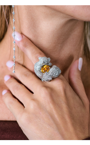 Кольцо  5,44 ct Strong Yellow/VS Oval Mixed Natural Sapphire & 11.12 ct Rouns Cut Diamonds (41123) №3