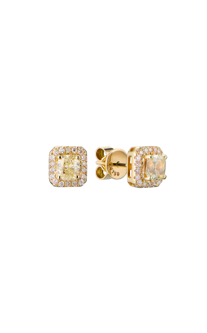 Пусеты  1,08 ct Cushion & Round Cut Diamonds & Yellow Gold (42448)