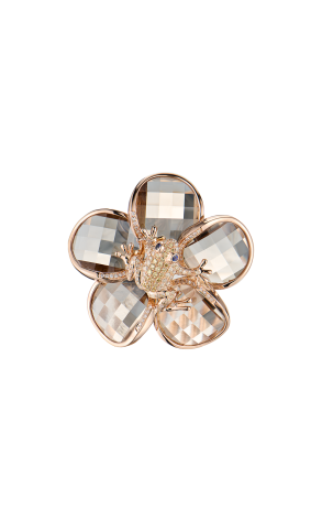 Кольцо  Smoky Quartz & Diamonds & Rose Gold Frog (43431)