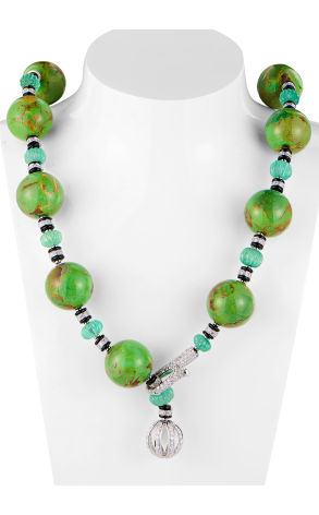 Колье Scavia Jewels Egizia Collection Green Turquoise Bead & Onyx & Emerald &Diamond & White Gold (43835)