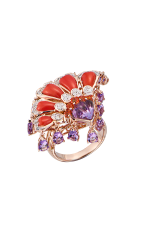 Кольцо  Peacock Collection Coral & Amethyst & Topaz & Diamond (41677)