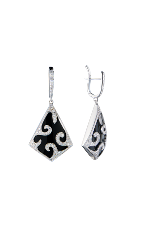 Серьги  White Gold & Diamond & Onyx (43376)