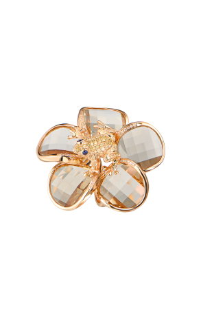 Кольцо  Smoky Quartz & Diamonds & Rose Gold Frog (43431)