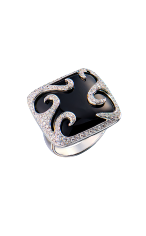 Кольцо  White Gold & Diamond & Onyx (43318)