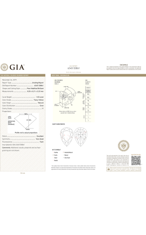 Кольцо GIA 1,03 ct Fancy Yellow/I1 Pear Cut & White Gold (43216) №2