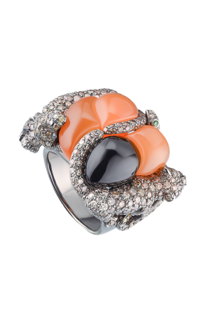 Кольцо  Hand Made Сornelian & Tsavorite & Diamonds (36778) №2