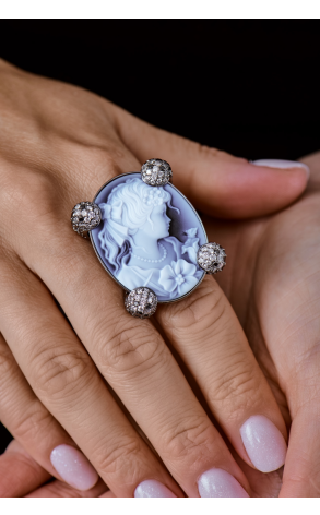 Кольцо Roberta Ponticello Italy Cammeo Onyx & Chalcedony & Diamonds & Pearl (41084) №3