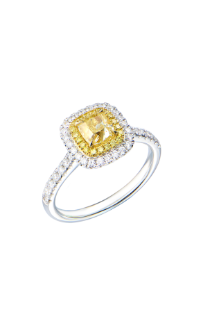 Кольцо GIA 1,01 ct Fancy Light Yellow/VS2 Cushion Cut & White Gold (43211)