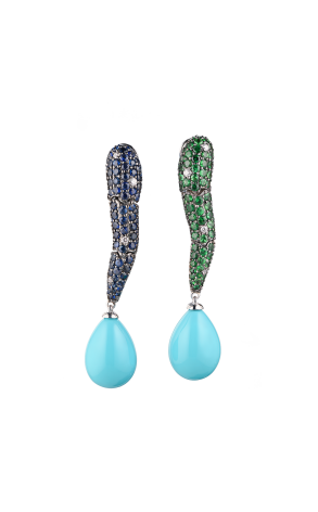 Серьги RalfDiamonds Tsavorites & Sapphires & Turquoise & Diamonds RDE (37666)
