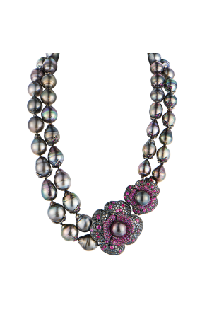 Колье Paolo Piovan 2 Flowers in Black Diamonds & Rubies & Tahitian Baroque Pearl (42716) №2