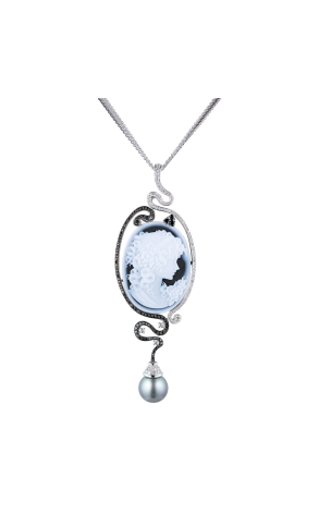 Подвеска Roberta Ponticello Italy Cammeo Onyx & Chalcedony & Diamonds & Pearl 937CIWHBK (41083)