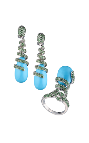 Комплект  Chrysolites & Turquoise White Gold в стиле De Grisogono (38019)