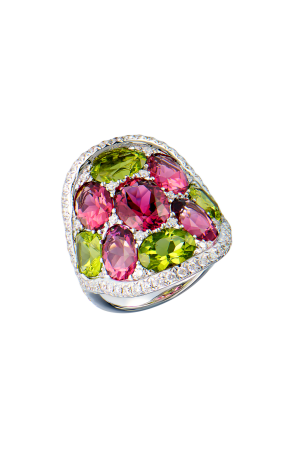 Кольцо Hour Passion Jewellery White Gold & Tourmaline & Peridot & Diamond (42472)