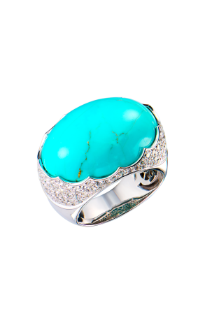 Кольцо  White Gold & Turquoise & Diamonds (43332)
