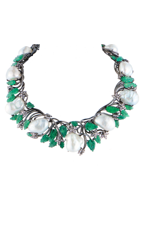 Колье  Baroque Pearl & Natural Emerald & Diamonds & Black Gold (42540) №2