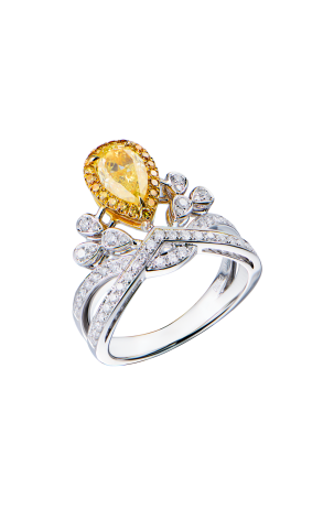 Кольцо GIA 1,03 ct Fancy Yellow/I1 Pear Cut & White Gold (43216)