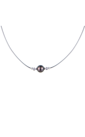 Колье Mikimoto Black Pearl 9 mm & 2 Round Diamonds & White Gold (41750) №2