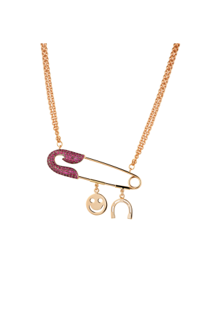 Колье Jacob & Co ROSE GOLD RUBY SAFETY PIN NECKLACE WITH CHARMS (37565)