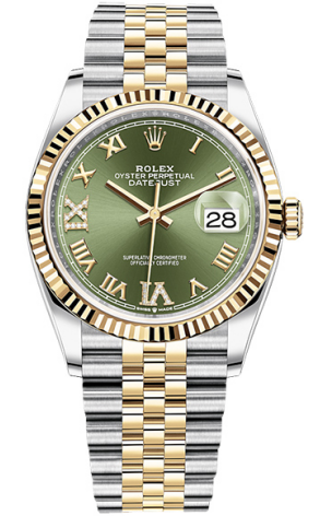 Часы Rolex Datejust 36mm Green Diamond Dial Steel and Yellow Gold 126233-0025 (36849)