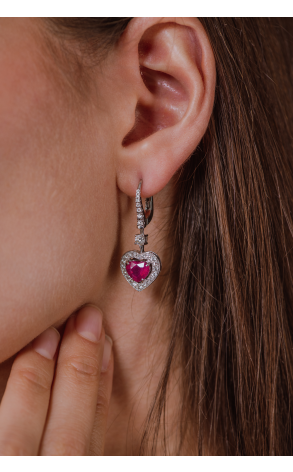 Серьги  4,00 ct Red Ruby Heart & 1.17 ct Diamonds & White Gold (38854) №3