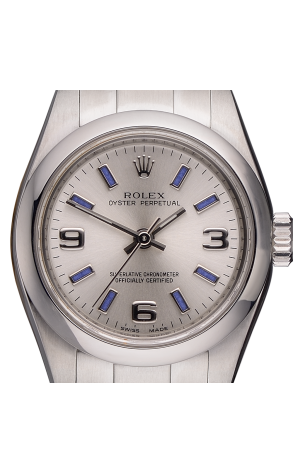 Часы Rolex Oyster Perpetual Silver Dial Blue Hour Markers Ladies 176200 (8245) №2