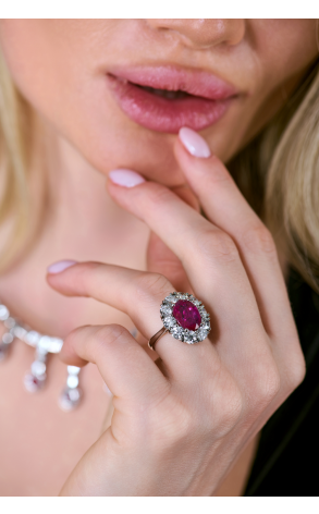 Кольцо  в стиле Graff 3,30 ct Strong Purplish Red Ruby Oval Cut & 3.40 ct CVD Diamonds & White Gold (40067) №2