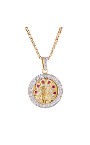 Подвеска  Peacock Yellow Gold & Diamonds& Rubies (43817)
