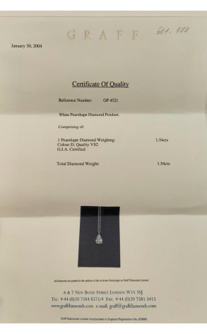 Подвеска GRAFF 1,54 сt D/VS2 Pear Cut Diamond & White Gold (41495) №3